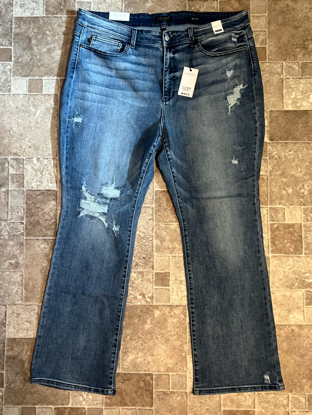 NWT 24W Judy Blue Distressed High Waist Boot Cut Jeans